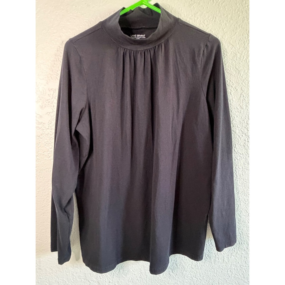 MOCK NECK Lane Bryant Pleated Top Women 14/16 Black Excellent